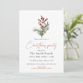 Invitación Minimal Watercolor Berry Christmas Party