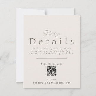 Invitación Minimal Wedding Details Card with QR Code
