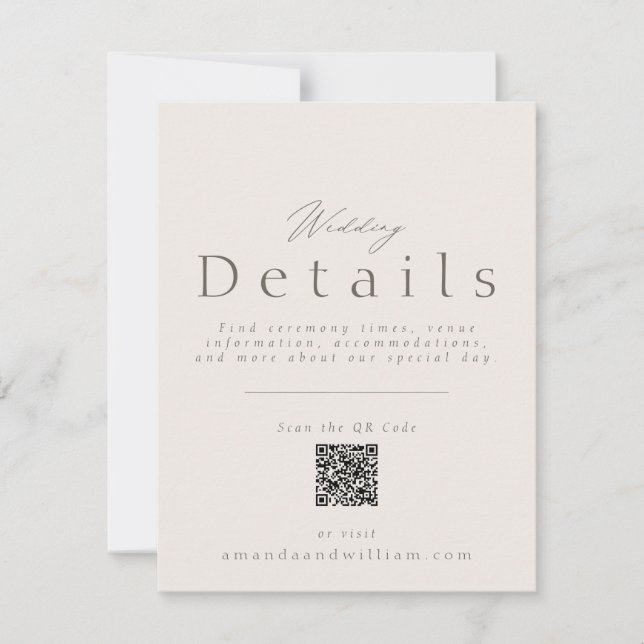 Invitación Minimal Wedding Details Card with QR Code (Anverso)