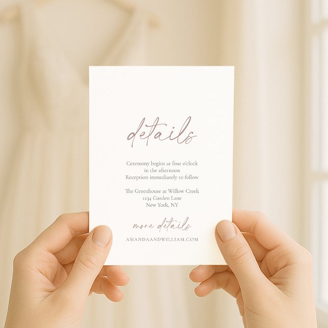 Invitación Minimal Wedding Details Card with Soft Calligraphy (Subido por el creador)