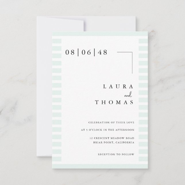 Invitación Minimal Wedding Invitation Card with Stripe Border (Anverso)