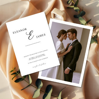 Invitación Minimal White and Black Wedding Invitation card