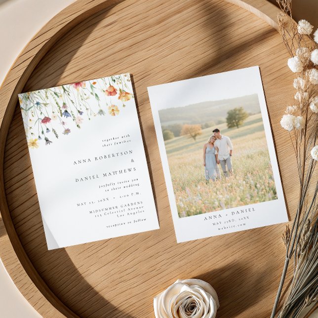 Invitación Minimal Wildflower Photo Wedding Invitation (Subido por el creador)