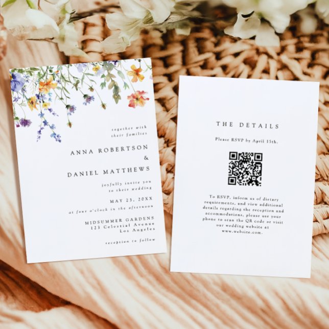 Invitación Minimal Wildflower QR Code Wedding Invitation (Subido por el creador)