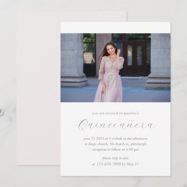 Invitación Minimal y moderno foto Rubor Pink (Anverso / Reverso)