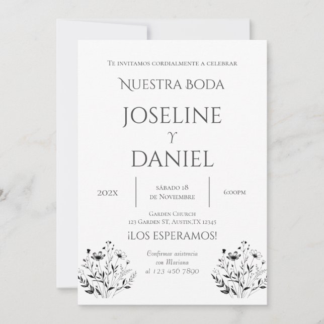 Invitación Minimalis Wedding Invitation in Spanish (Anverso)