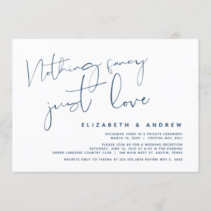 Invitación Minimalismo Azul Marino, Boda Fiesta de Elopement