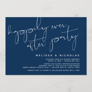 Invitación Minimalismo Azul Marino, Boda Fiesta de Elopement