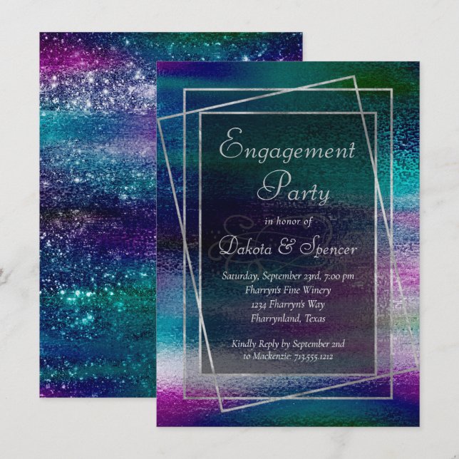 Invitación Minimalismo brillante | Cena de compromiso holográ (Anverso / Reverso)