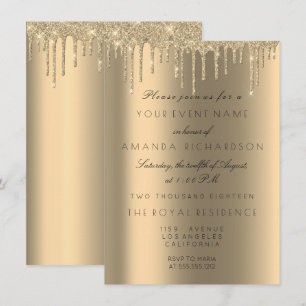 Invitación Minimalismo Brillante Goteo Cumpleaños Dorado