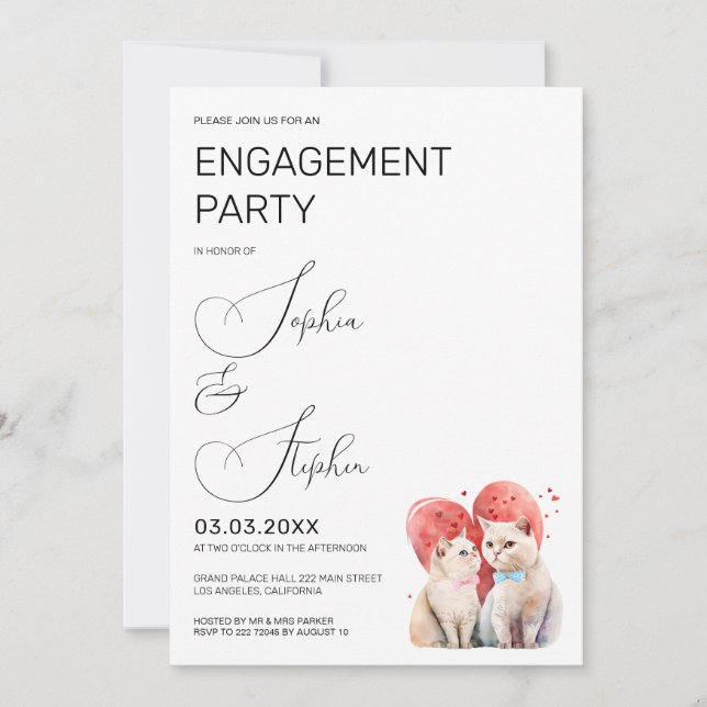 Invitación Minimalismo con compromiso de Boda de gatos (Anverso)