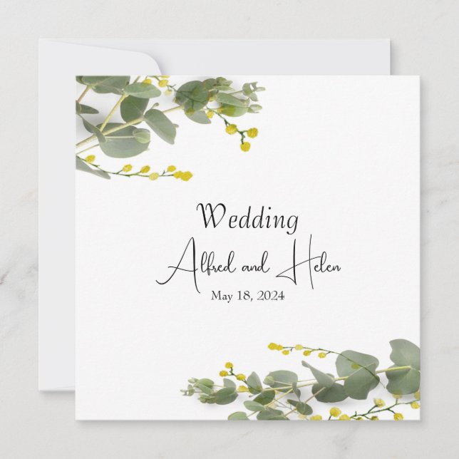 Invitación Minimalismo de flores de mimosa (Anverso)