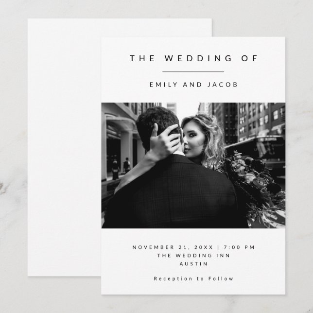 Invitación Minimalismo elegante | Boda de fotografías en blan (Anverso / Reverso)