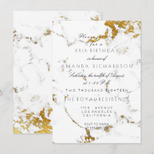 Invitación Minimalismo Mármol Blanco Carrara Oro Cumpleaños