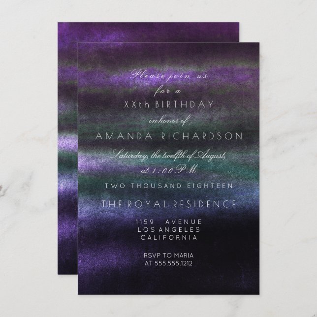 Invitación Minimalismo Ombre Verde Azul Marino Purpura Tropic (Anverso / Reverso)