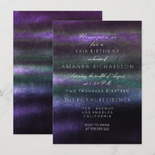 Invitación Minimalismo Ombre Verde Azul Marino Purpura Tropic