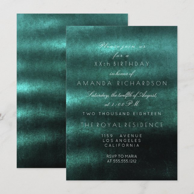 Invitación Minimalismo Ombre Verde azulado Profundo Tropical  (Anverso / Reverso)