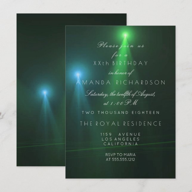 Invitación Minimalismo Ombre Verde Teal Profundo Tropical Con (Anverso / Reverso)