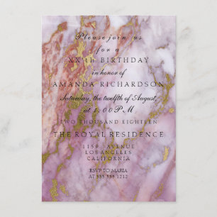 Invitación Minimalismo Rosa Dorado Mármol Fiesta de Cumpleaño