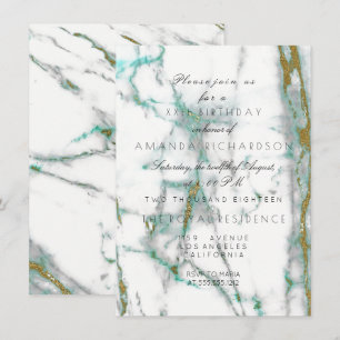 Invitación Minimalismo Verde Menta Blanco Mármol Dorado