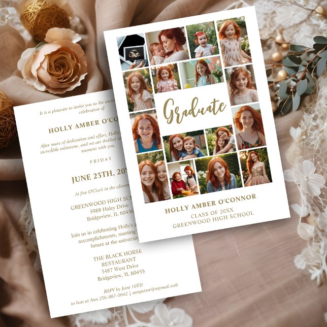 Invitación Minimalist 16 Photos Time Life Graduate Collage (Minimalist 16 Photos Time Life Graduate Collage Invitation Card. )