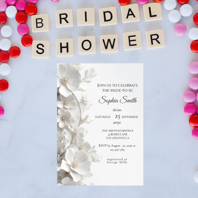 Invitación Minimalist 3D White Floral Elegant  Bridal Shower (Subido por el creador)