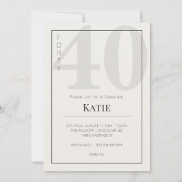 Invitación Minimalist 40th Milestone Birthday Celebration