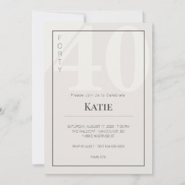 Invitación Minimalist 40th Milestone Birthday Celebration