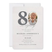 Minimalist 80th Year Birthday Invitation