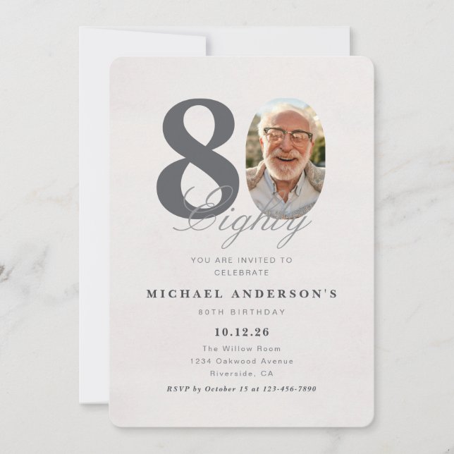 Invitación Minimalist 80th Year Birthday Invitation (Anverso)