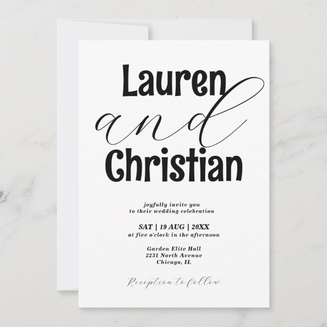 Invitación Minimalist Accented Names Wedding  (Anverso)