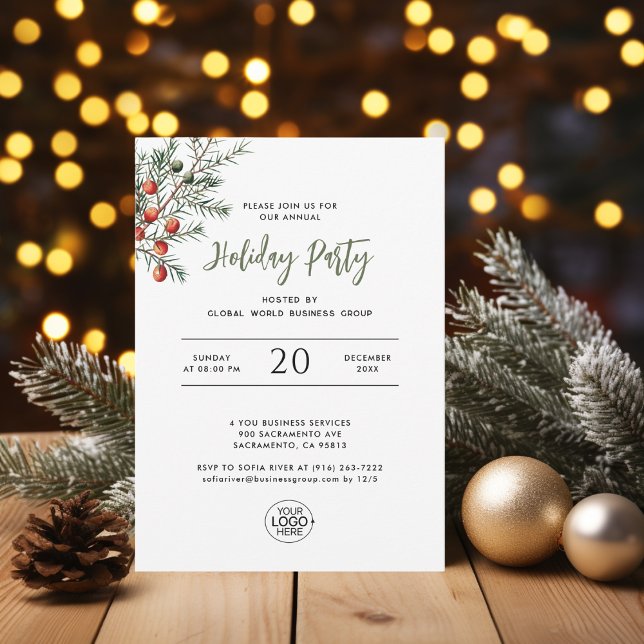 Invitación Minimalist Add Your Logo Christmas Branch Business (Minimalist Add Your Logo Christmas Branch Business Invitation)