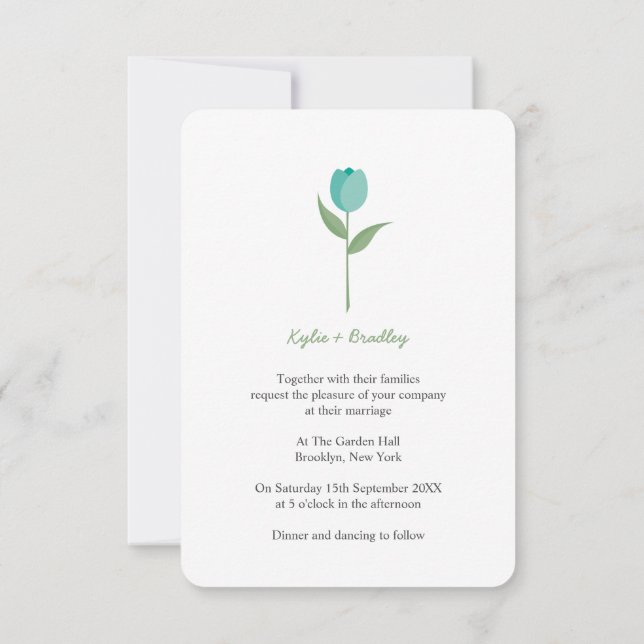 Invitación Minimalist Aquamarine Tulip (Reverso)