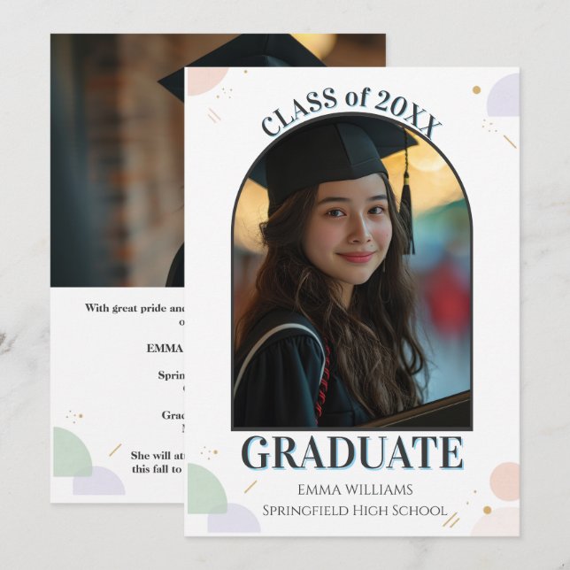 Invitación  Minimalist Arch Photo Graduation Announcement  (Anverso / Reverso)