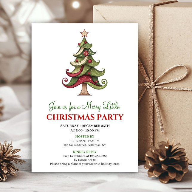 Invitación Minimalist artistic Christmas tree holiday invite (Minimalist artistic Christmas tree holiday invite)