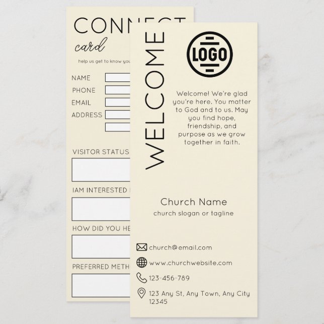 Invitación Minimalist Beige Church Connection Card (Anverso / Reverso)