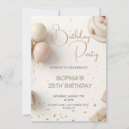 Invitación Minimalist Beige & Gold Birthday Party Design 