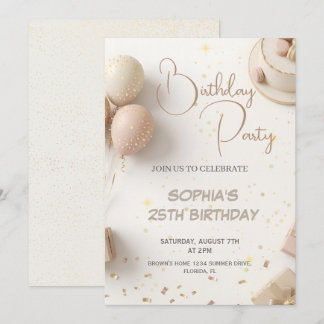 Invitación Minimalist Beige & Gold Birthday Party Design 