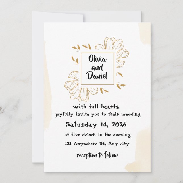 Invitación Minimalist Beige Gold Dahlia Wedding Invitation (Anverso)