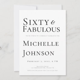 Invitación Minimalist Black 60 & Fabulous 60th Birthday Party