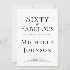 Invitación Minimalist Black 60 & Fabulous 60th Birthday Party
