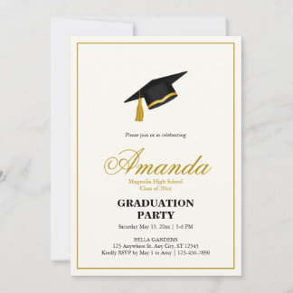 Invitación Minimalist Black and Gold Graduation Party