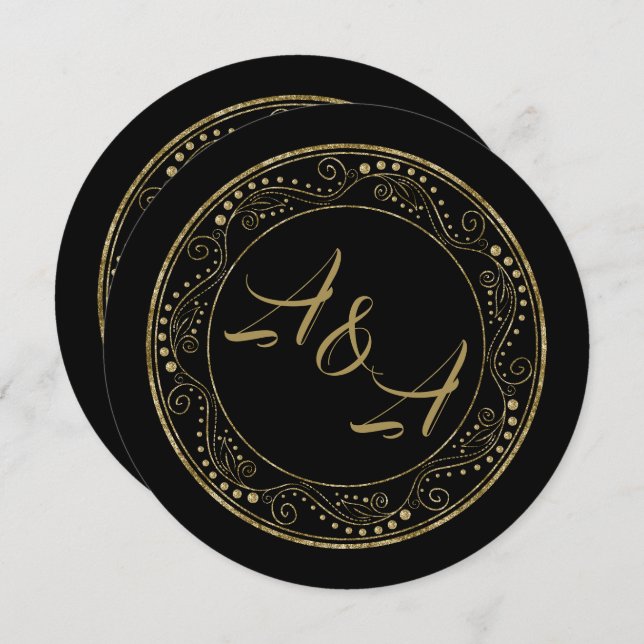 Invitación Minimalist Black and Gold Wedding Invitation (Anverso / Reverso)