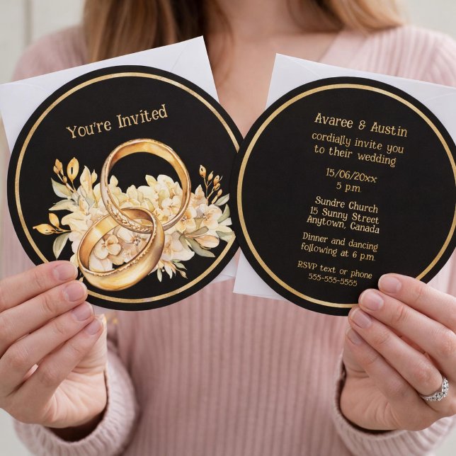 Invitación Minimalist Black and Gold Wedding Rings Invitation (Subido por el creador)