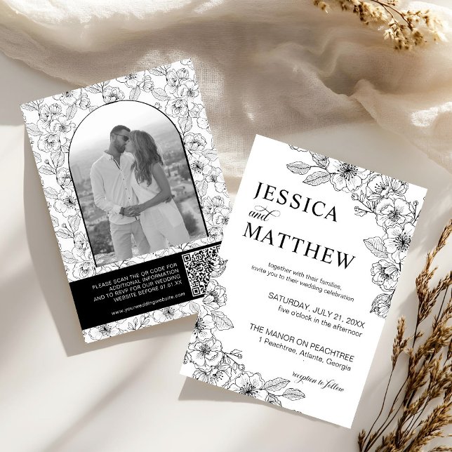 Invitación Minimalist Black and White Floral Photo Arch  (Subido por el creador)