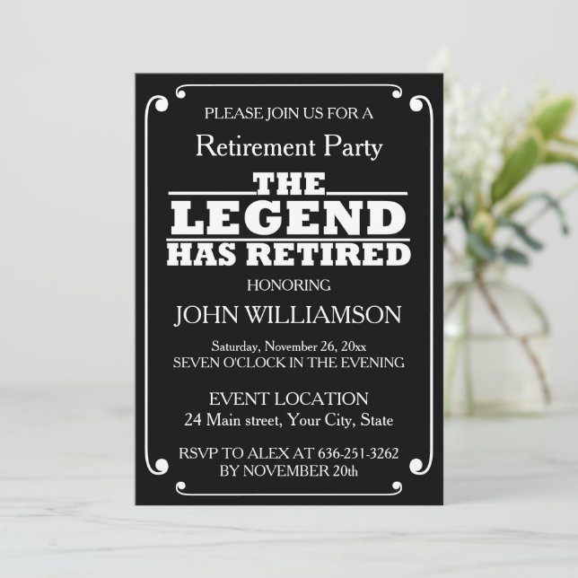 Invitación Minimalist Black and White Retirement Party  (Anverso de pie)