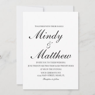 Invitación Minimalist Black and White Script Wedding