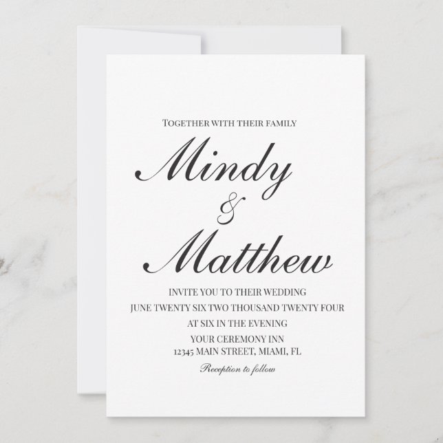 Invitación Minimalist Black and White Script Wedding (Anverso)