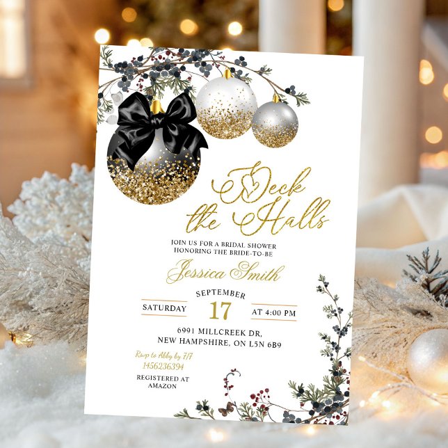 Invitación Minimalist Black Deck The Halls Bridal Shower (Subido por el creador)