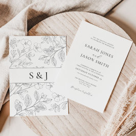 Invitación Minimalist Black Floral Wedding Invitation